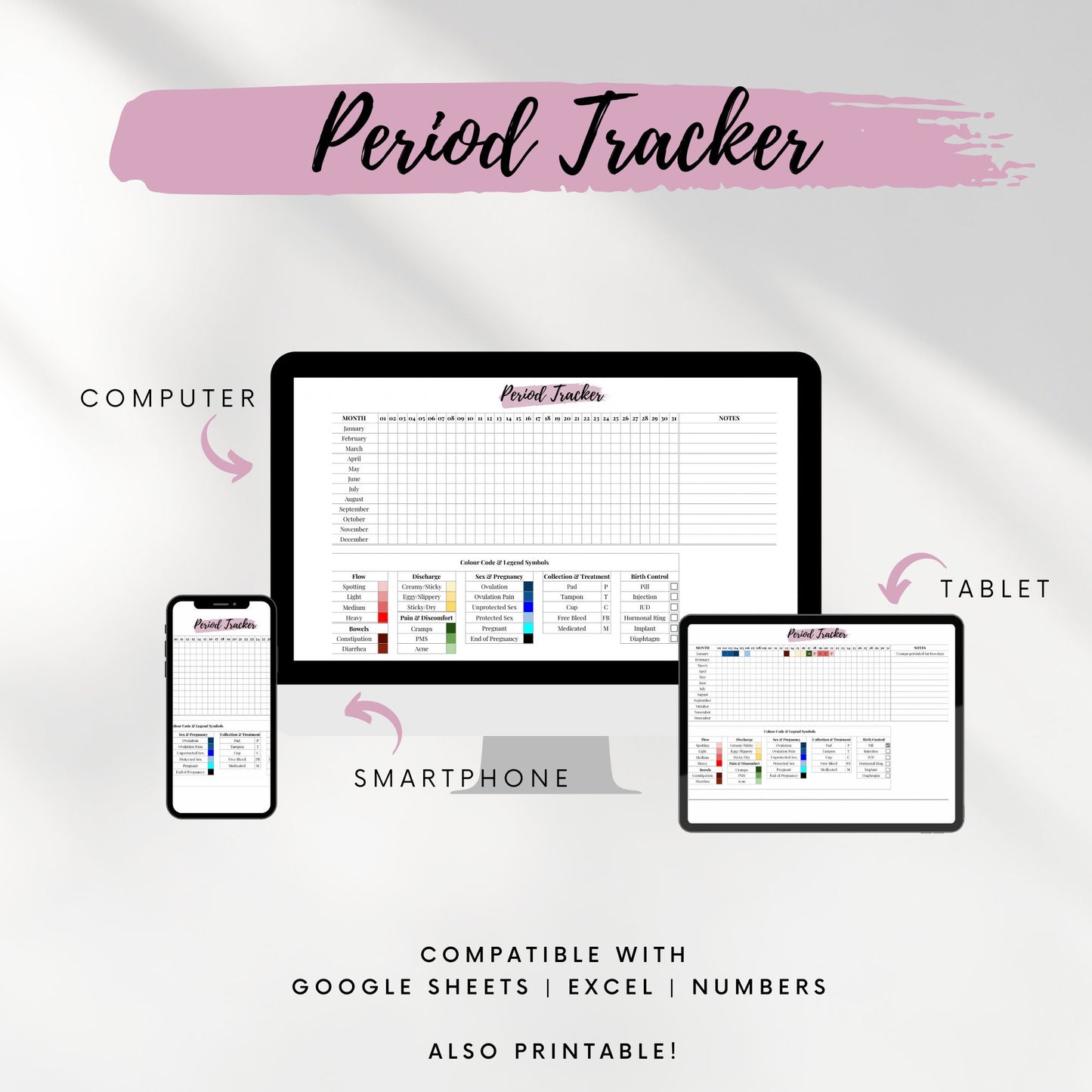 Period Tracker Spreadsheet – Menstrual Cycle Tracker for Fertility, Health, Wellness | Excel, Google Sheets, PDF Printable | Private & Secure