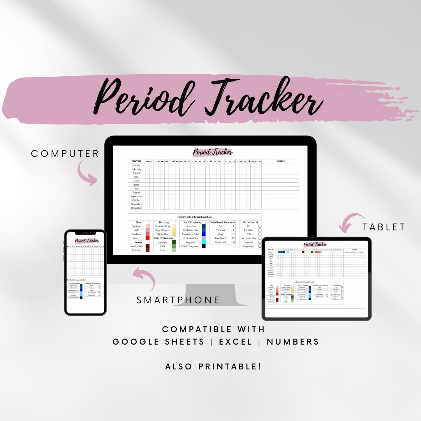 Period Tracker Spreadsheet – Menstrual Cycle Tracker for Fertility, Health, Wellness | Excel, Google Sheets, PDF Printable | Private & Secure