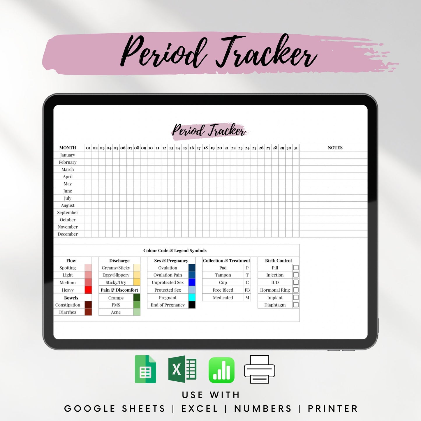 Period Tracker Spreadsheet – Menstrual Cycle Tracker for Fertility, Health, Wellness | Excel, Google Sheets, PDF Printable | Private & Secure