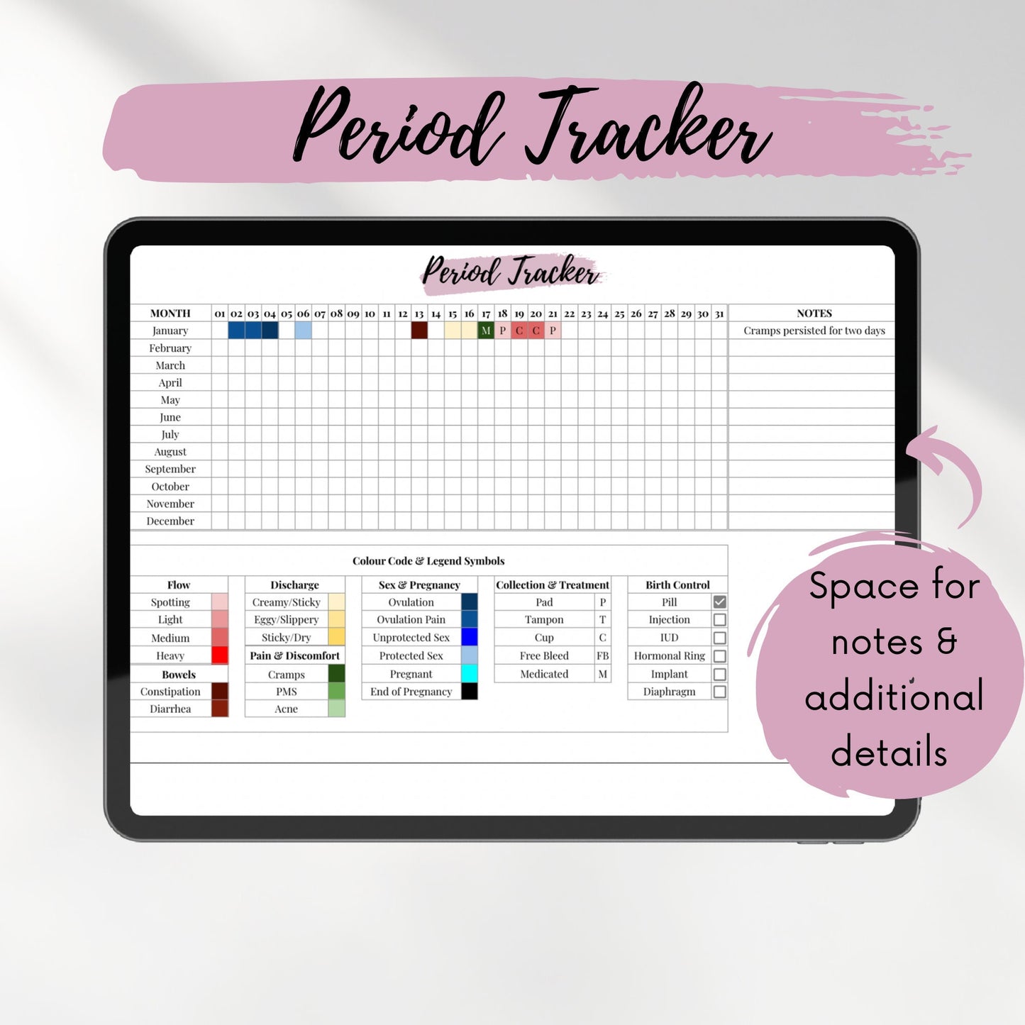 Period Tracker Spreadsheet – Menstrual Cycle Tracker for Fertility, Health, Wellness | Excel, Google Sheets, PDF Printable | Private & Secure