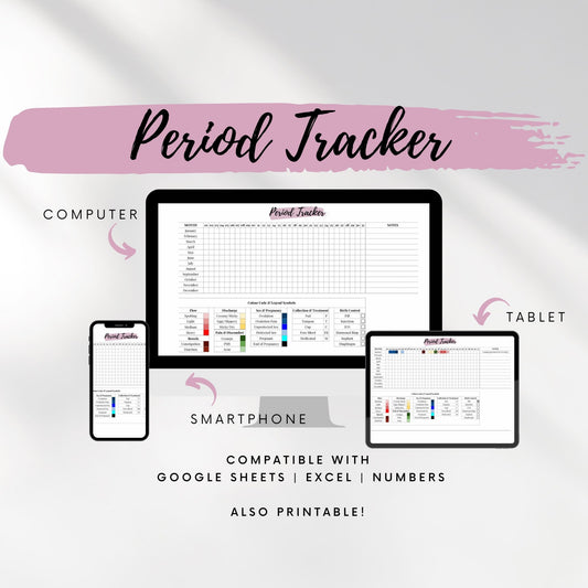 Period Tracker Spreadsheet – Menstrual Cycle Tracker for Fertility, Health, Wellness | Excel, Google Sheets, PDF Printable | Private & Secure